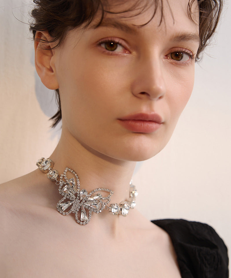 White Butterfly Sparkling Zircon Choker