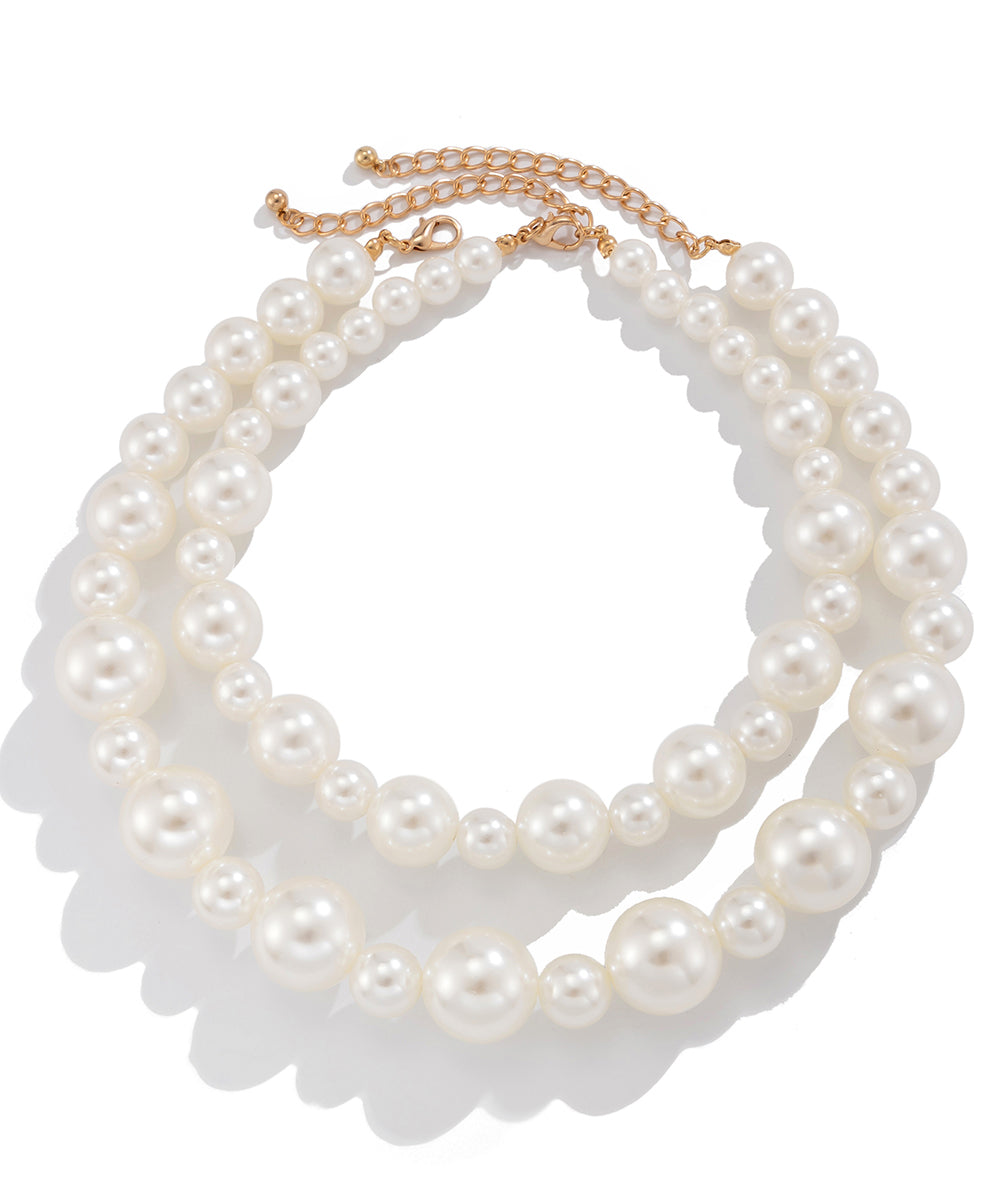 White Sterling Silver Alloy Pearl Gratuated Bead Necklace Two-piece Set