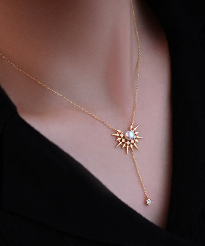 Little Sun Pearl Adjustable Gold Plated Pendant Necklace
