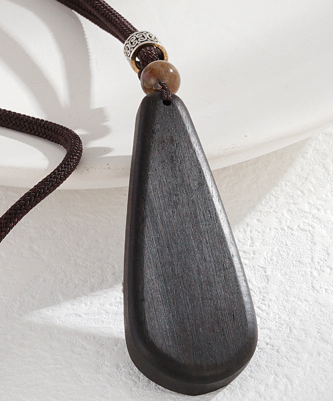 Fine Black Hand Knitting Peony Water Drop Pendant Necklace