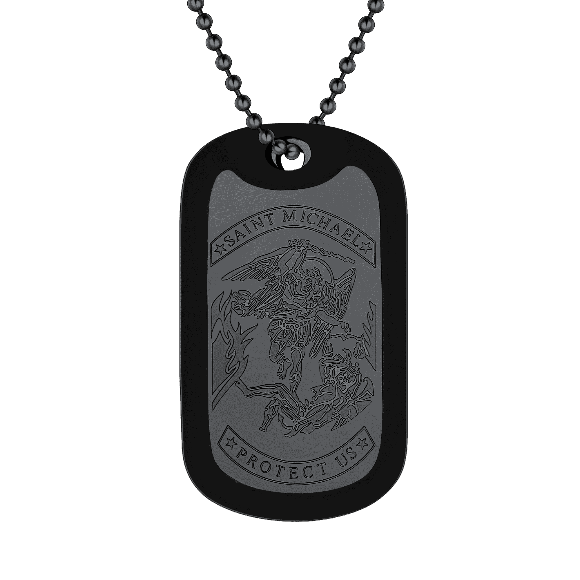Engraved Military Saint Michael Necklace Dog Tag for