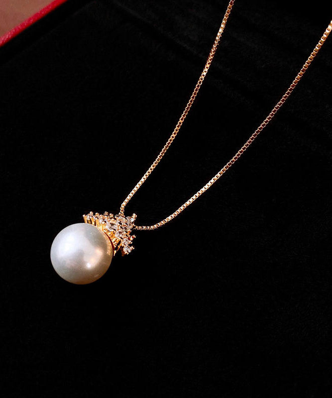 Gold Sterling Silver Overgild Pearl Pendant Necklace