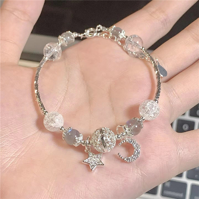 White Crystal Zircon Star Moon Charm Bracelet