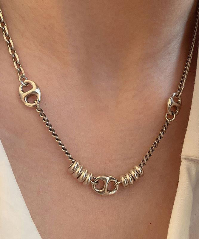 Gold Stainless Steel Chain Linked Patchwork Pendant Necklace