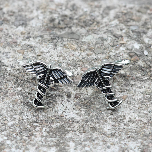 Caduceus Brass Bullet Back Cufflinks