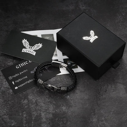 Carved Viking Stainless Steel Leather Bracelet