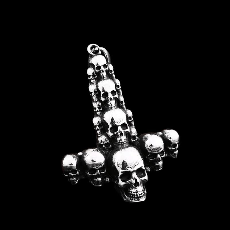 Catacomb Skulls Inverted Cross Pendant