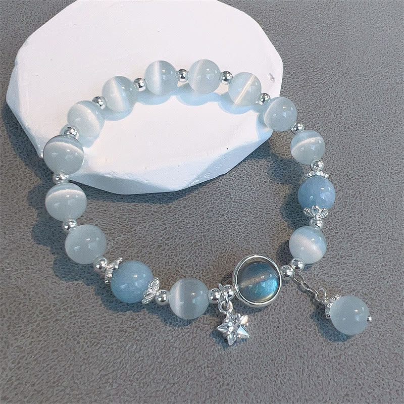 Cat's Eye Moonstone Bracelet With Butterfly or Star Charm for Balance
