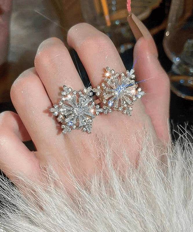 Stainless Steel Zircon Snowflake Two Piece Set Rings