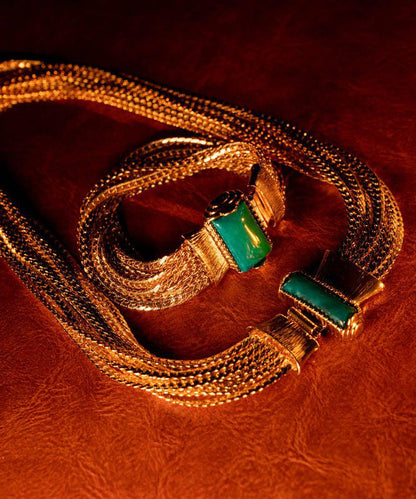 Sterling Silver Overgild Jade Weave Necklace and Chain Bracelet Two-piece Set