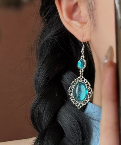 Boutique Blue Sterling Silver Gem Stone Hollow Out Drop Earrings