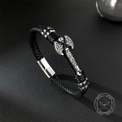 Celtic Knot Axe Stainless Steel Leather Bracelet