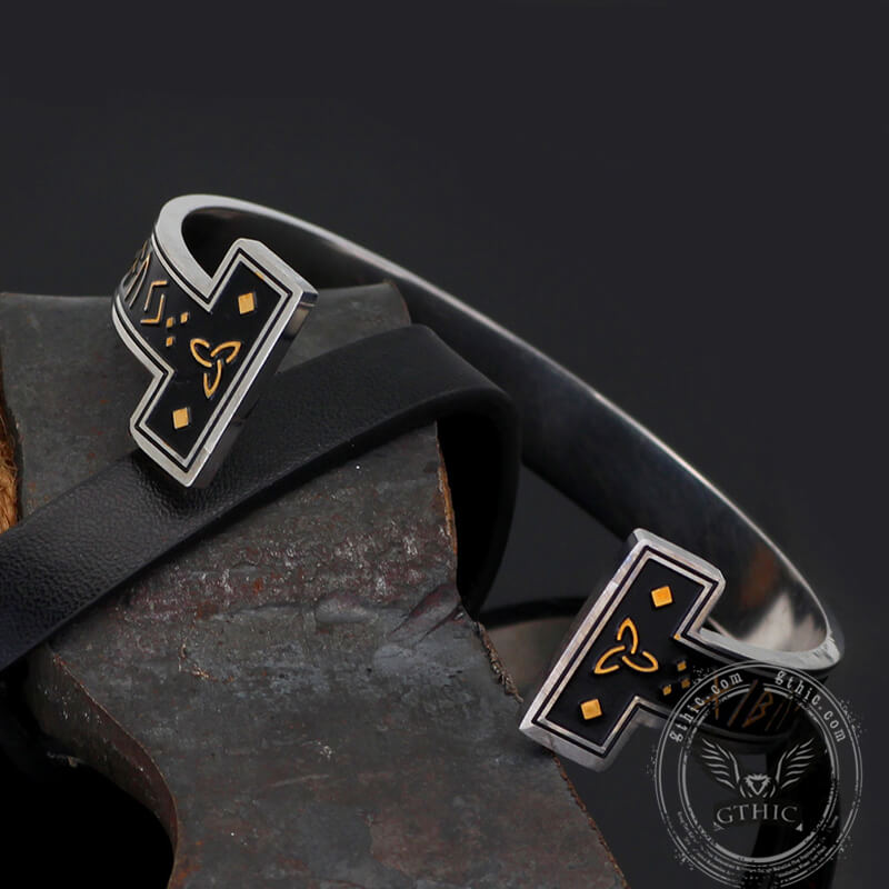 Celtic Knot Runes Stainless Steel Viking Cuff Bracelet