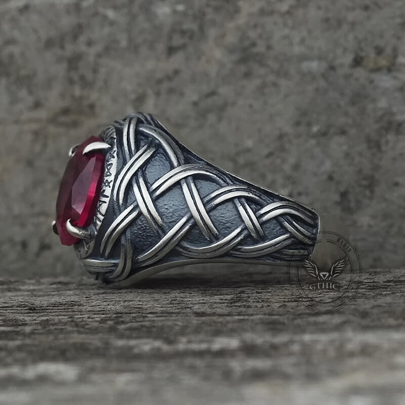 Celtic Knot Viking Rune Zircon Sterling Silver Ring