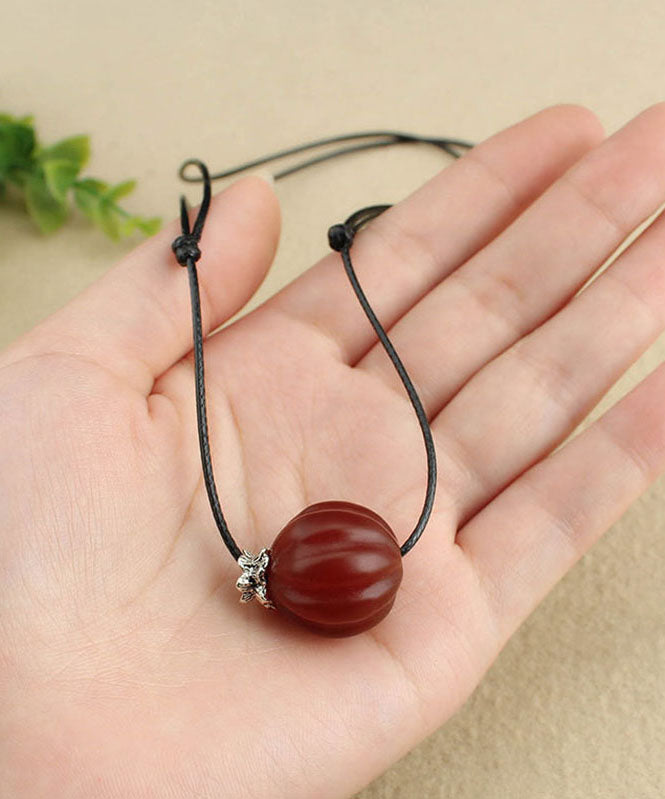Red Agate Pumpkin Shaped Frosted Pendant Necklace