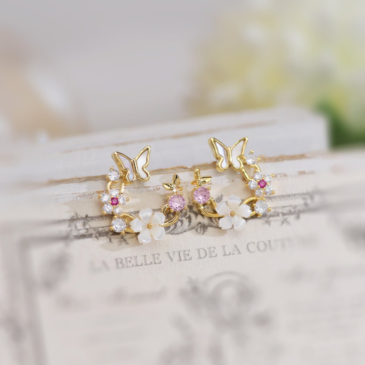 Cherry Blossom Butterfly Set (earrings/necklace)