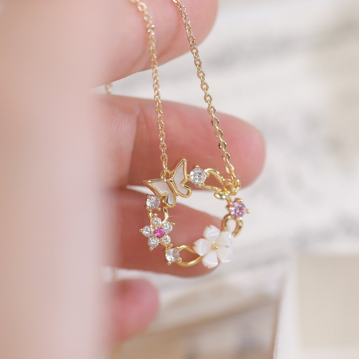 Cherry Blossom Butterfly Set (earrings/necklace)