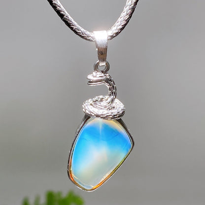Clear Quartz Pendant With Silver Snake Design, 33mm | Healing Sounds
