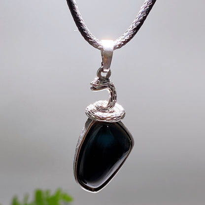 Clear Quartz Pendant With Silver Snake Design, 33mm | Healing Sounds