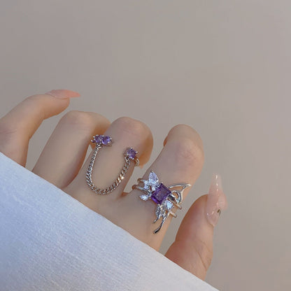 [] Amethyst Butterfly Ring Set