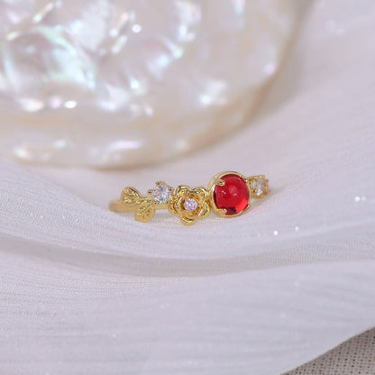 [] Red Gem Rose Ring