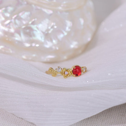 [] Red Gem Rose Ring