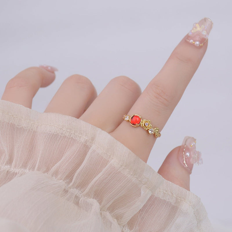 [] Red Gem Rose Ring