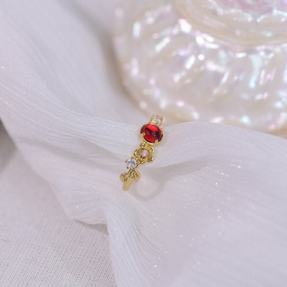 [] Red Gem Rose Ring