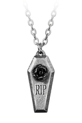 Coffin Pendant With Black Rose and Rip Detail