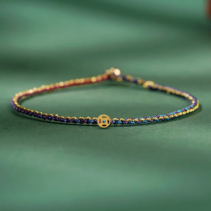 Colorful Luck Coin Rope Bracelet 14-15cm Healing Sounds