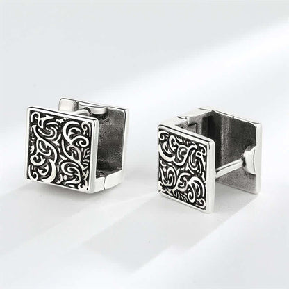 Copper Grass Pattern Square Stud Earrings for Healing Balance