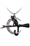 Covenorum Cat Pendant With Crescent Moon and Broomstick