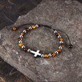 Cross Natural Tiger's-eye Beads Hematite Stainless Steel Bracelet