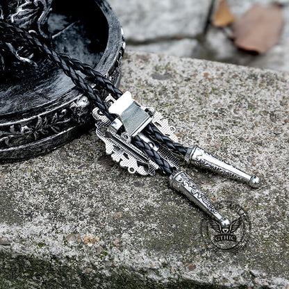 Crown Gemstone Braided Leather Bolo Tie