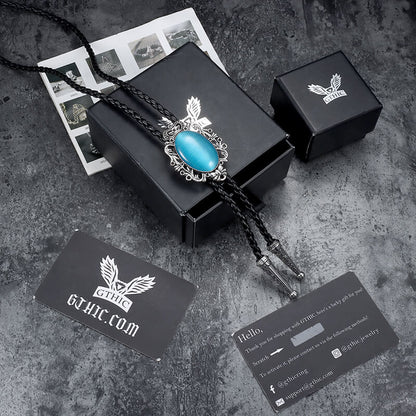 Crown Gemstone Braided Leather Bolo Tie