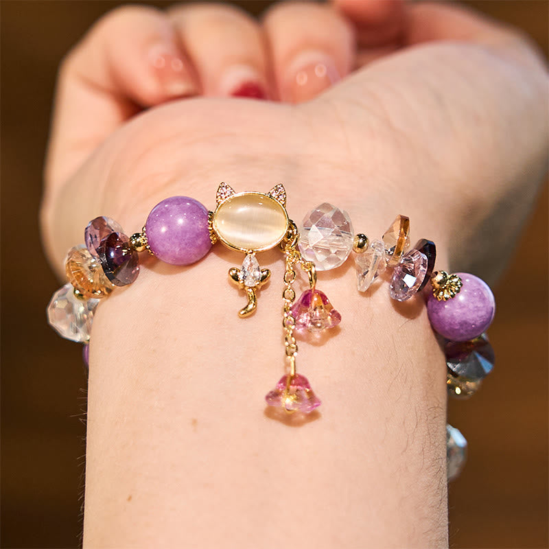 Crystal Cat Balance Bracelet With Amethyst Green Red