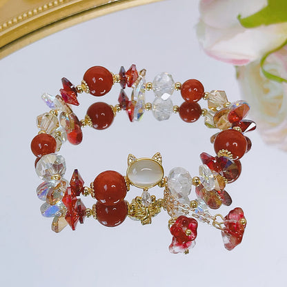 Crystal Cat Balance Bracelet With Amethyst Green Red