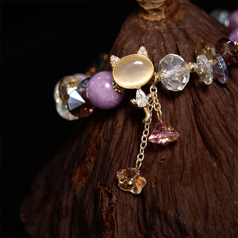 Crystal Cat Balance Bracelet With Amethyst Green Red