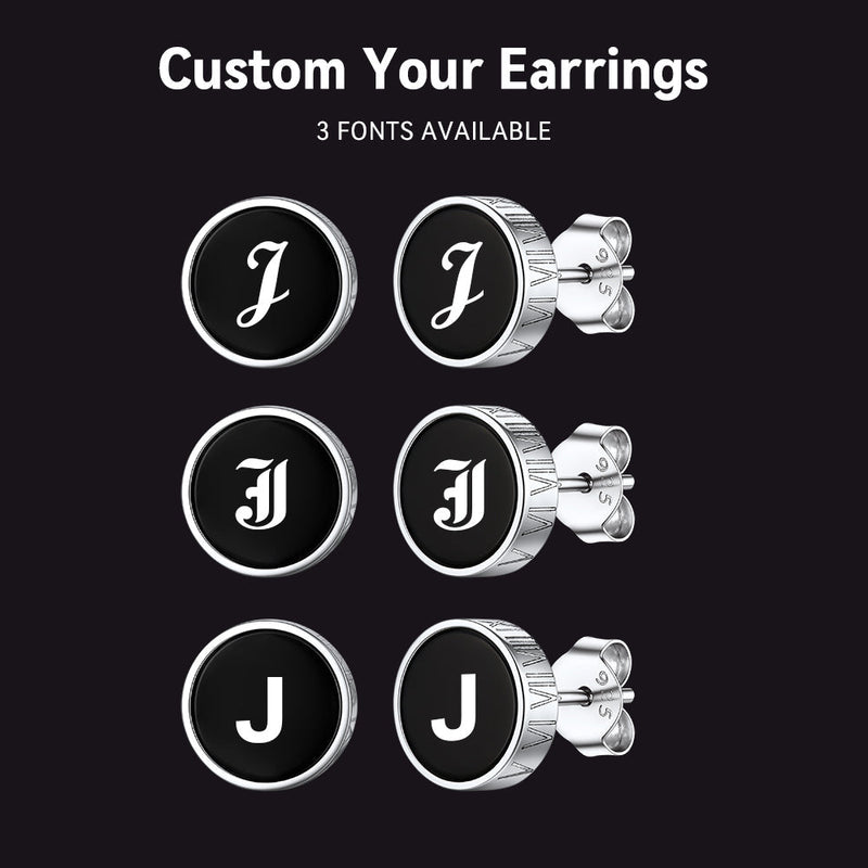 Engraved Black Onyx Stud Earrings With Viking Rune
