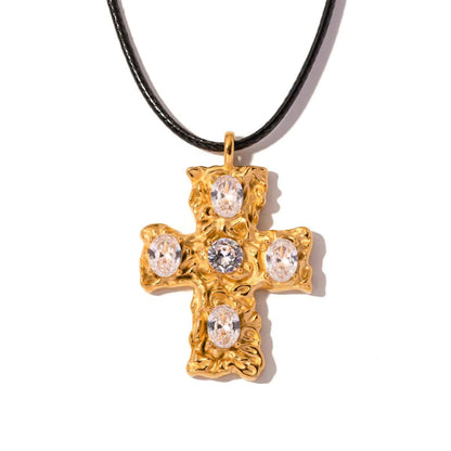 Bold Stones Cross Necklace