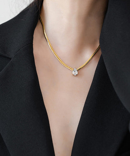 Modern Gold Copper Overgild 14k Gold Zircon Water Drop Pendant Necklace
