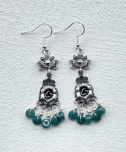 Jade Tassel Patchwork Silver Drop Earrings