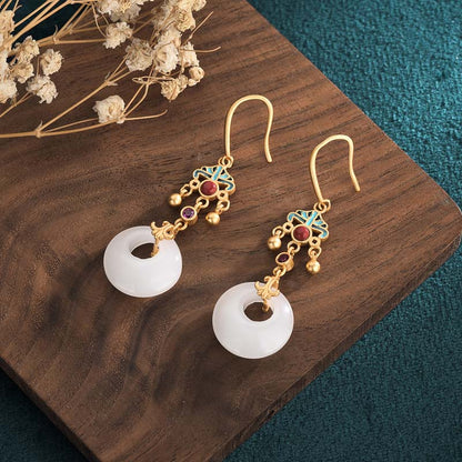 Fengshui White Jade Blessing Drop Earrings