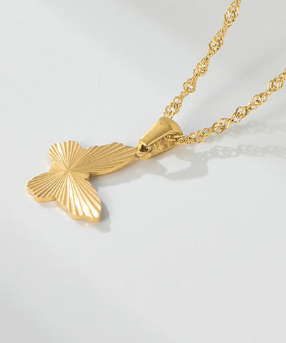 Stylish Gold Stainless Steel Overgild Butterfly Love Pendant Necklace