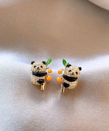 Original Design Gold Copper Overgild Zircon Panda Persimmon Stud Earrings