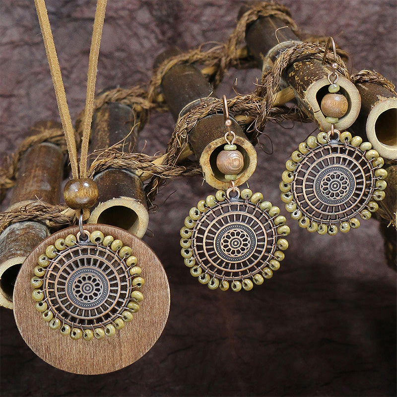Alloy Wood Pendant Pendant Geometric Earring Set