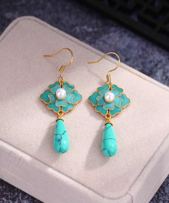 Grass Green Gold Plated Turquoise Drop Earrings
