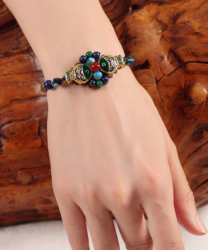 Colorblock Bronze Colored Goldfish Agate Coloured Glaze Gem Stone Cloisonne Charm Bracelet