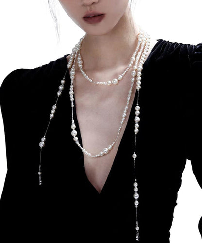 White Alloy Pearl Crystal Gratuated Bead Necklace