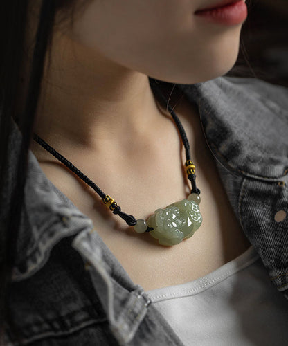 Fine Green Jade a Mythical Wild Animal Pendant Necklace